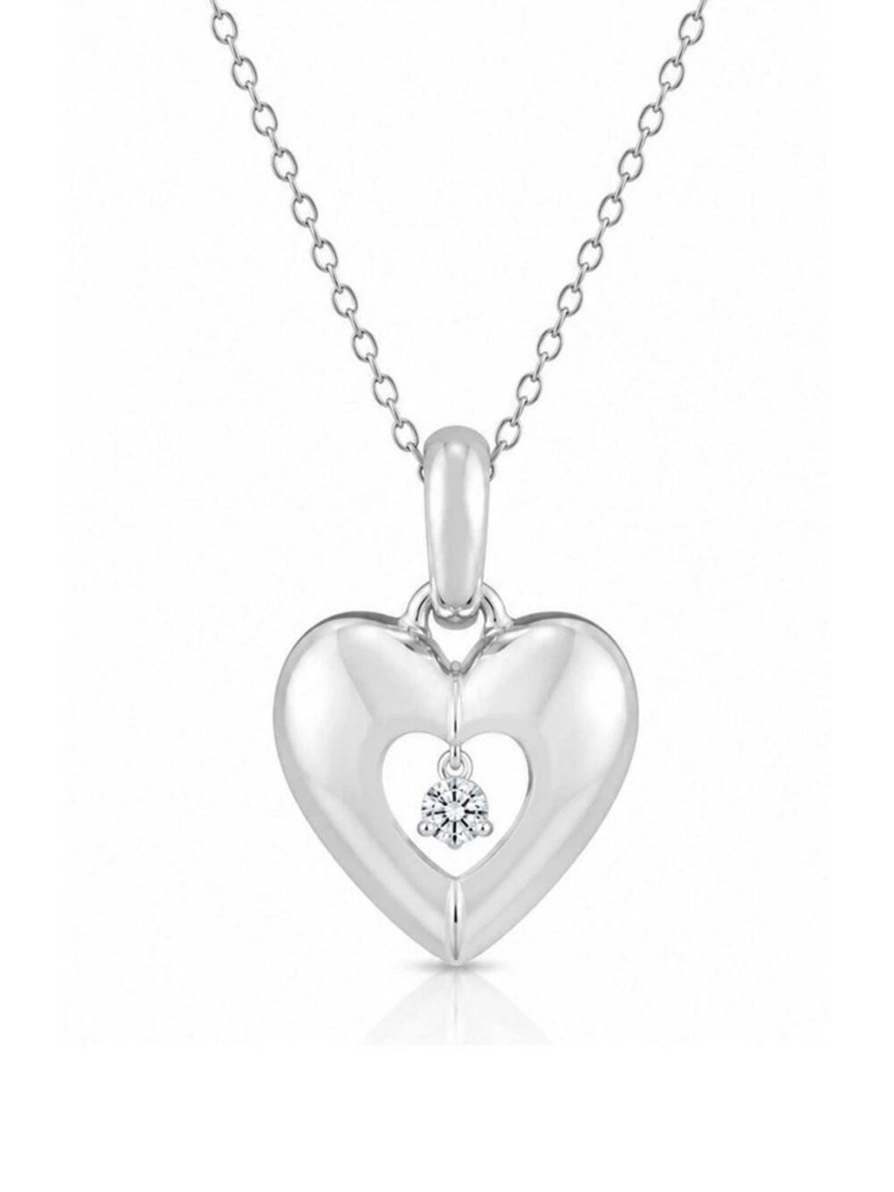 Created White Sapphire Heart Pendant Necklace .925 Silver
